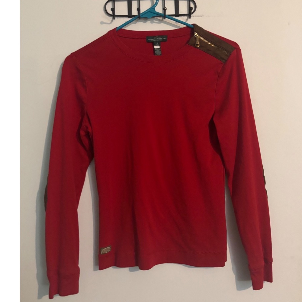Y2K LRL Lauren Jeans Company Womens Sz Med Red Zipper Shoulder Elbow Patches
